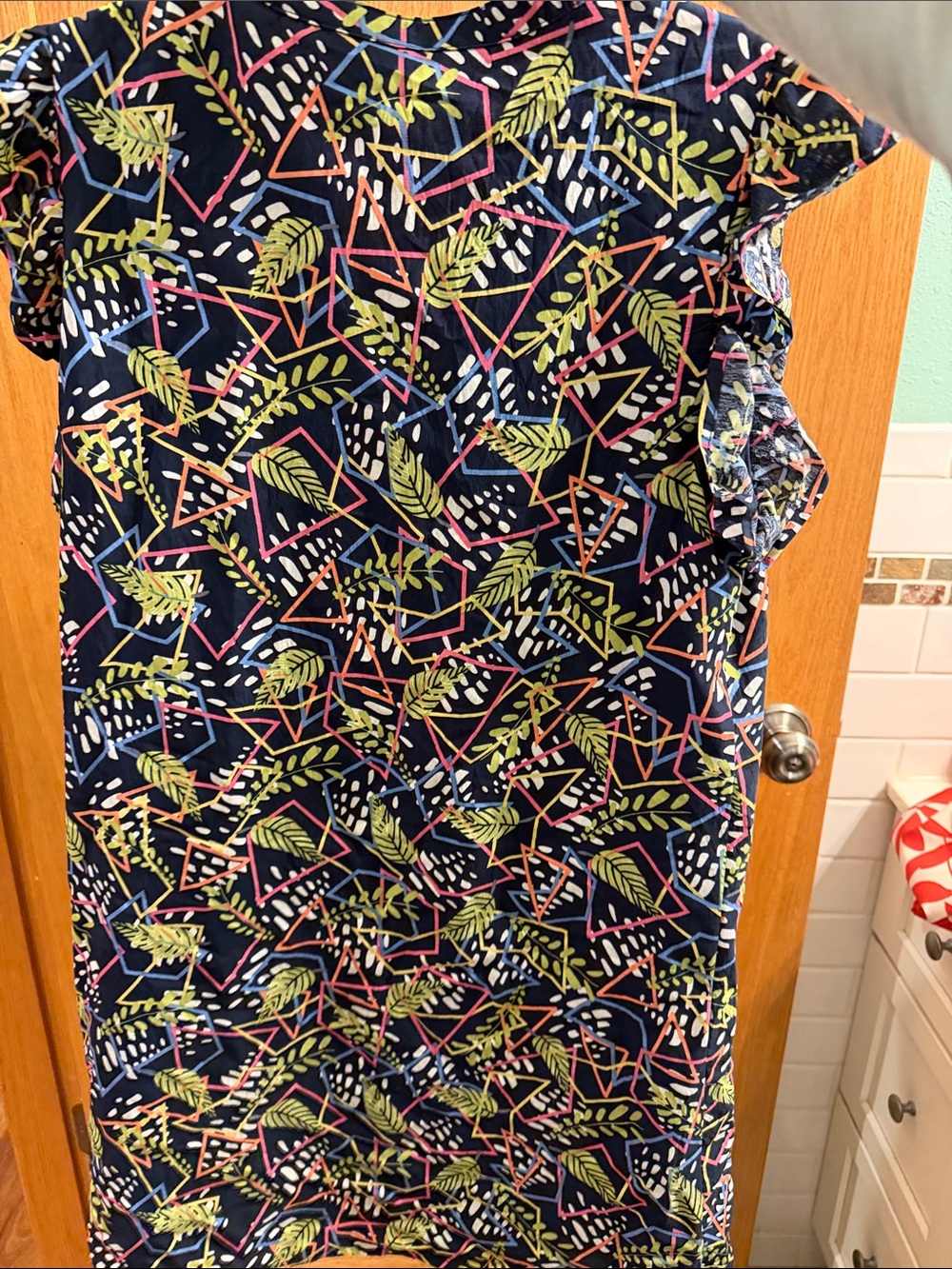 THML Navy Leaf & Coral Geometric Shift Dress - Picture 5 of 5